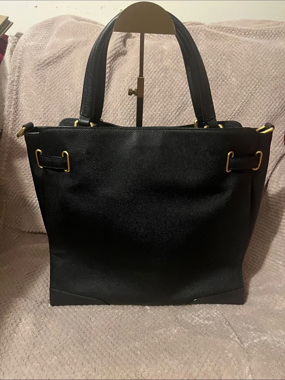 Bean Pole Leather Tote Bag with Gold Hardware